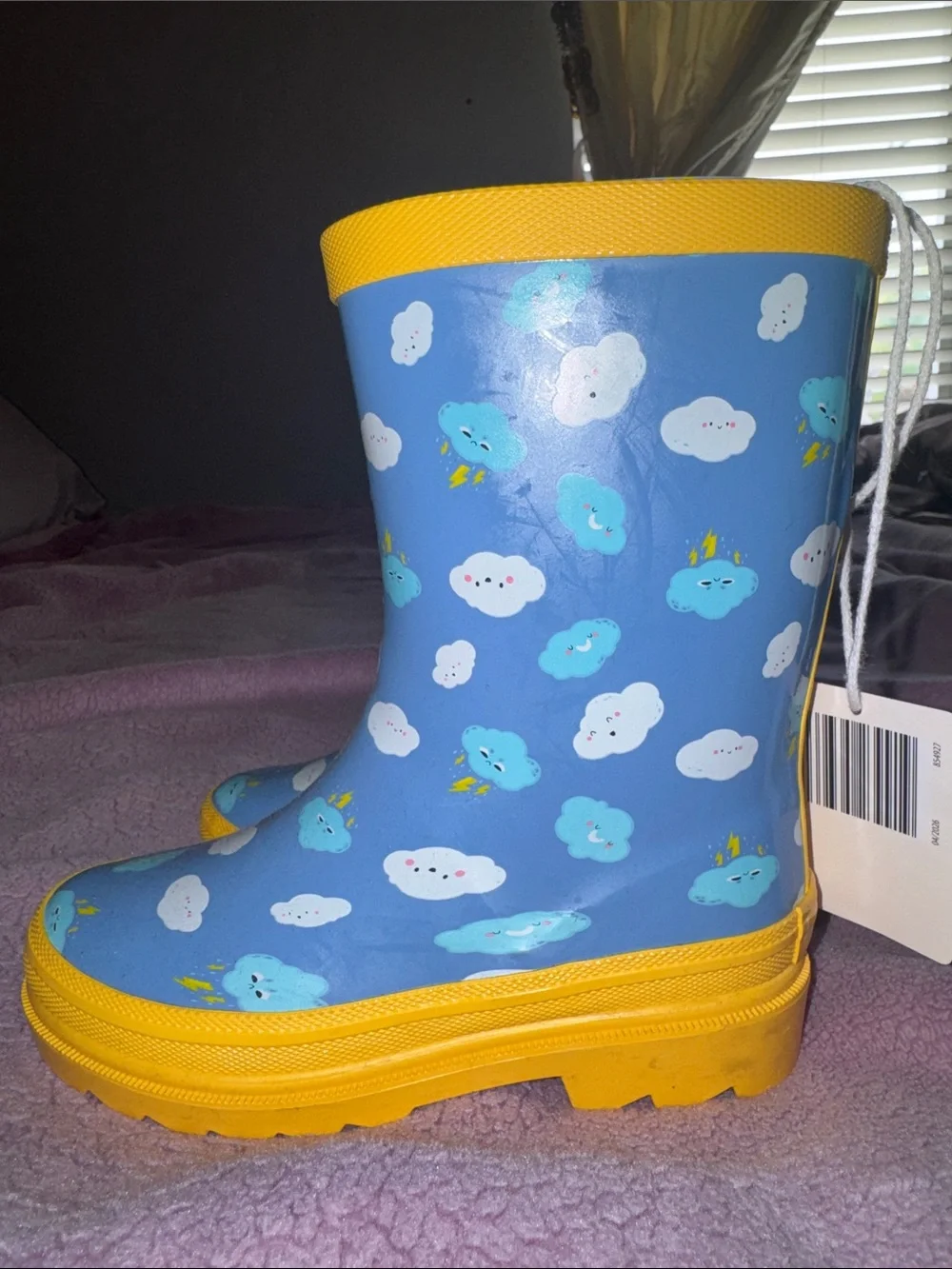 Kids Cloud Print Rain Boots in Blue and Yellow